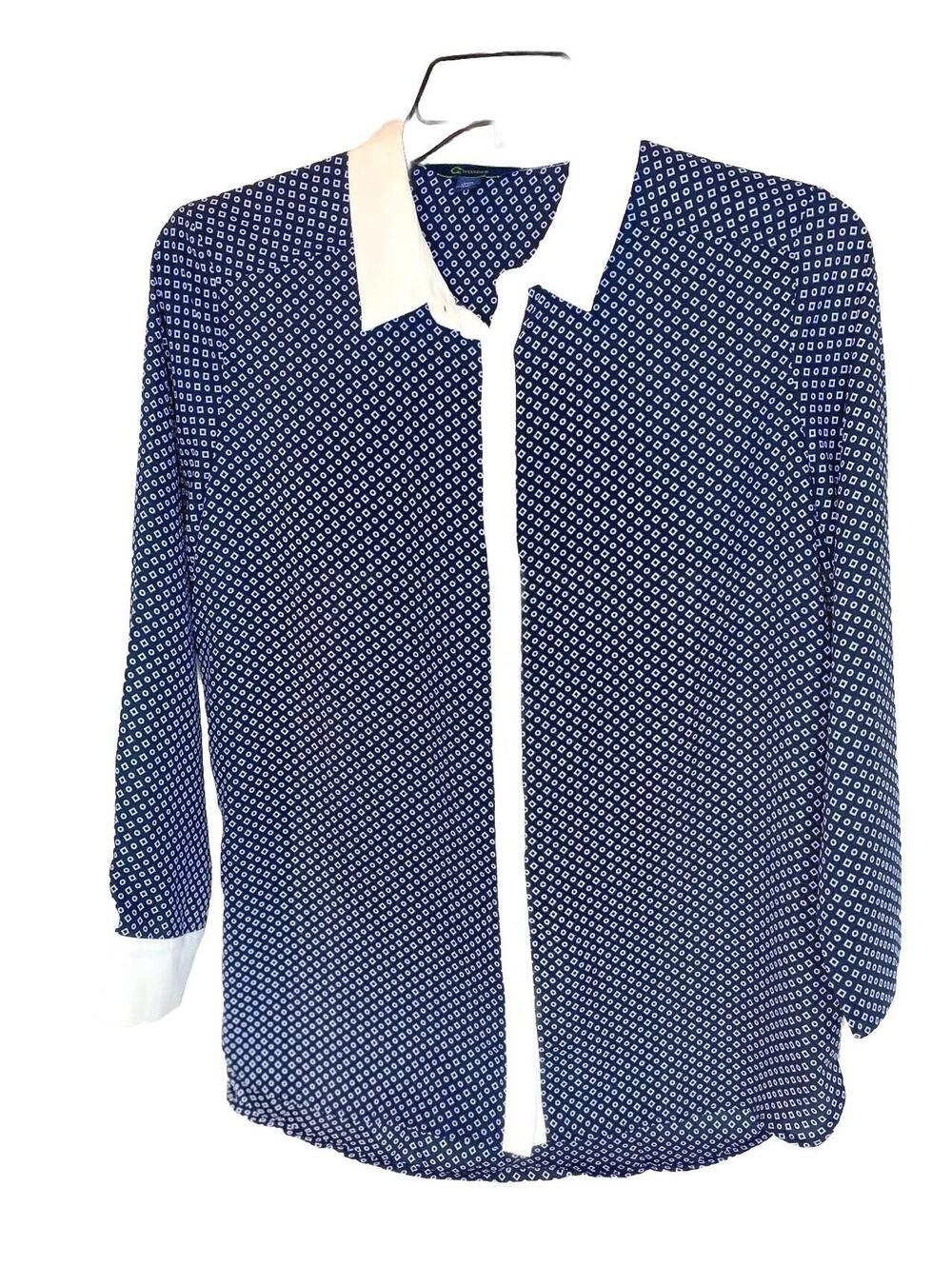 C. WONDER Top Women's Size M Blue  White Long Sleeves Geo Print  Shirt